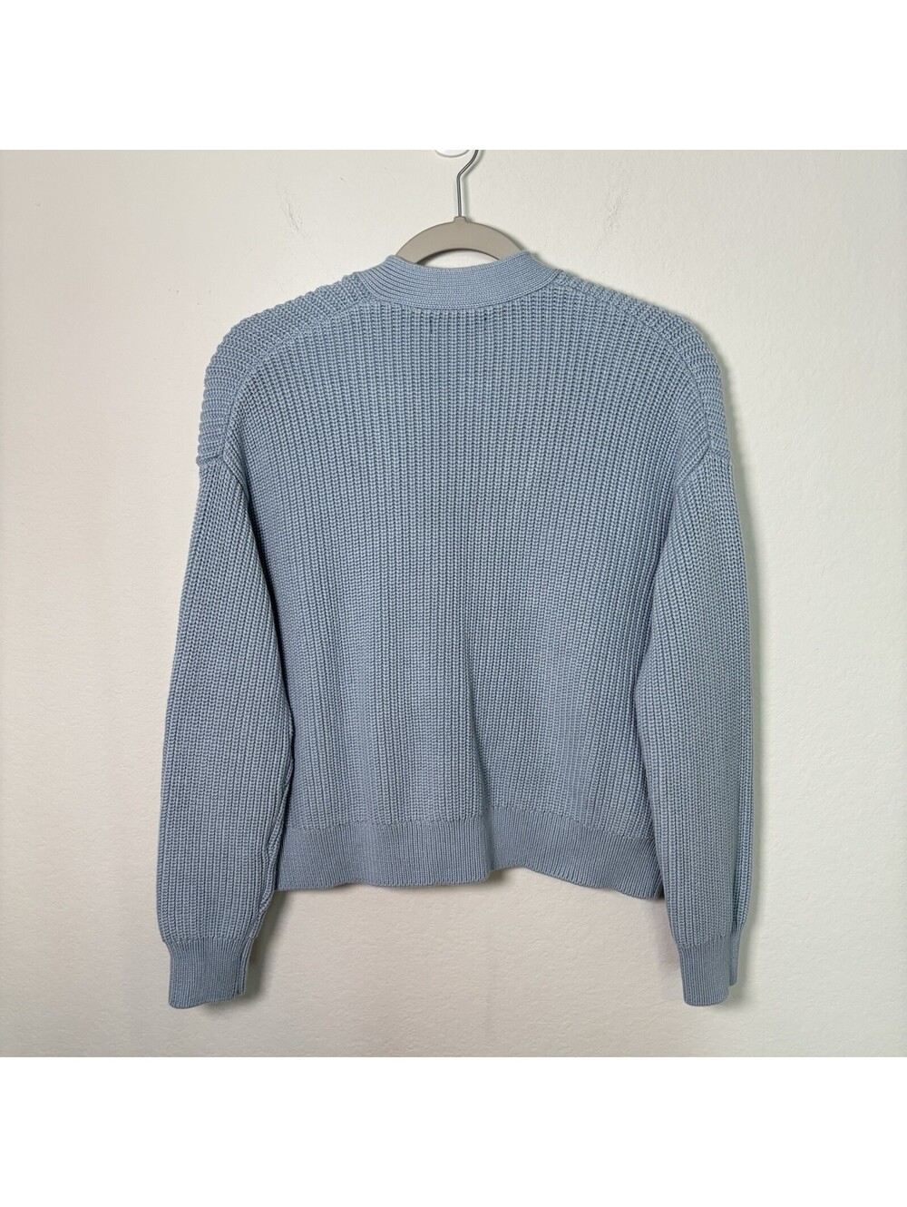 Quince 100% Organic Cotton Fisherman Boxy Cropped Cardigan Size XS Sky Blue EUC - Picture 3 of 6
